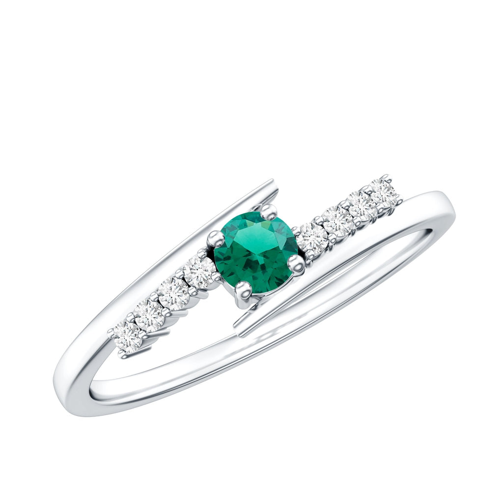 Lab Grown Emerald Ring – Simple Promise Ring with Bypass Shank & Diamond Accent