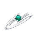 Lab Grown Emerald Ring – Simple Promise Ring with Bypass Shank & Diamond Accent