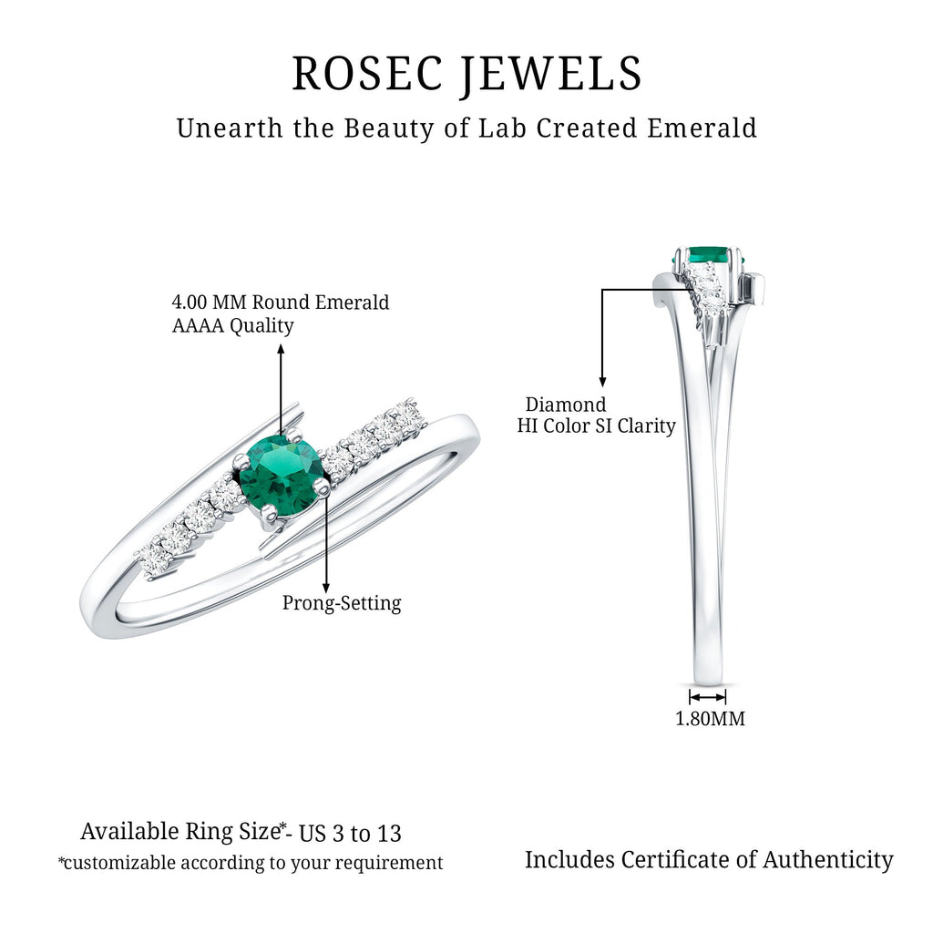 Lab Grown Emerald Ring – Simple Promise Ring with Bypass Shank & Diamond Accent