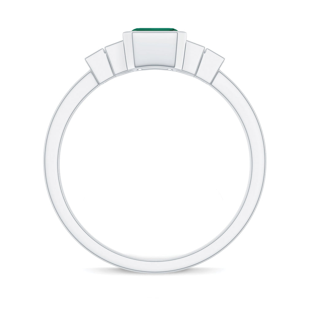 Lab Grown Emerald Ring – Solitaire Engagement Ring with Princess Cut Diamonds