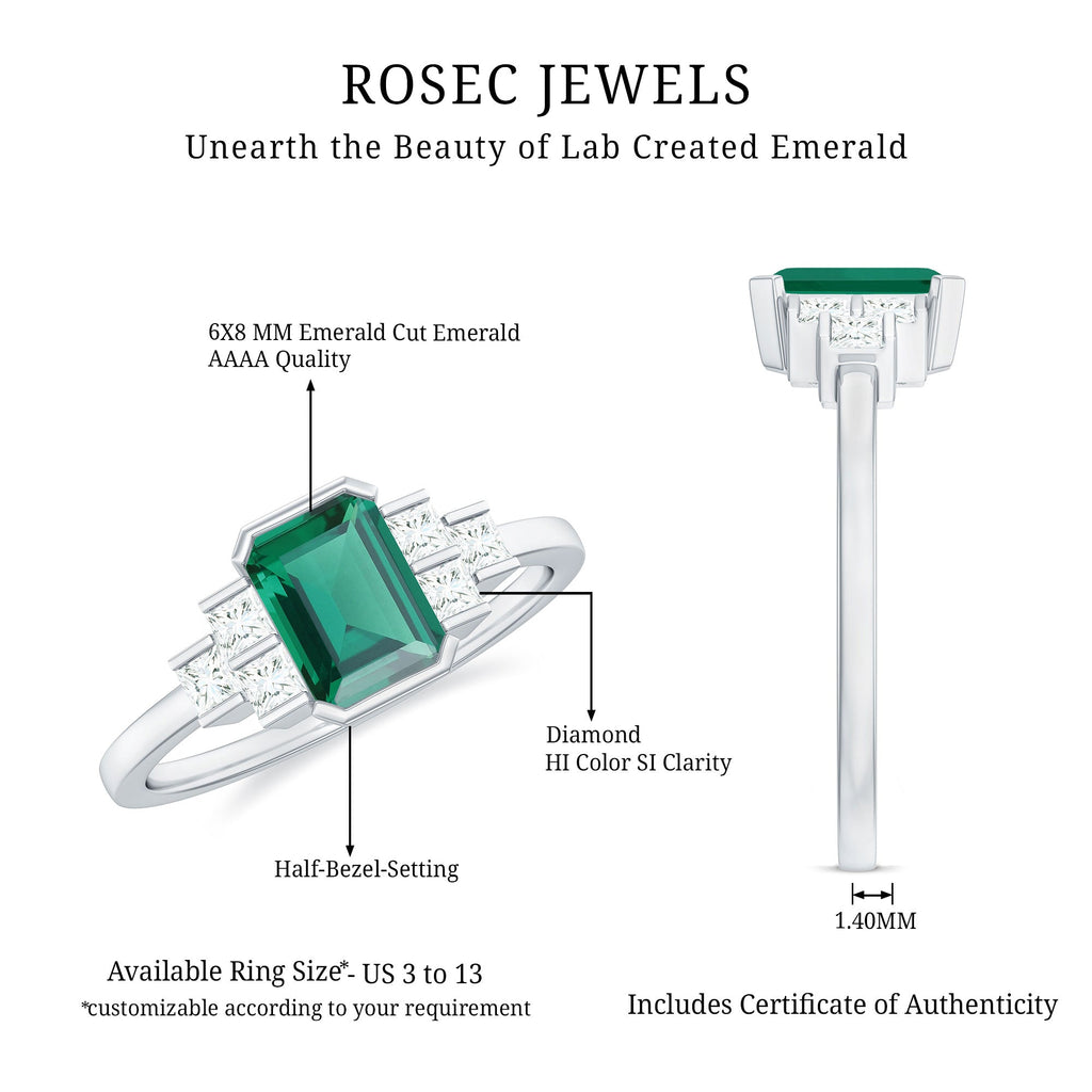 Lab Grown Emerald Ring – Solitaire Engagement Ring with Princess Cut Diamonds