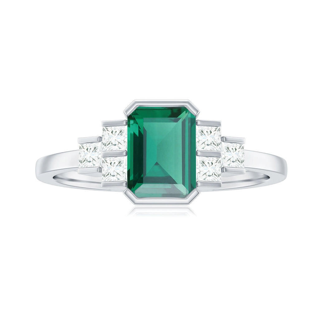Lab Grown Emerald Ring – Solitaire Engagement Ring with Princess Cut Diamonds