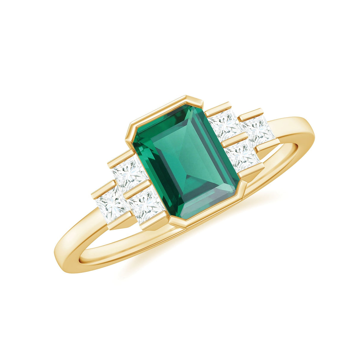 Lab Grown Emerald Ring – Solitaire Engagement Ring with Princess Cut Diamonds