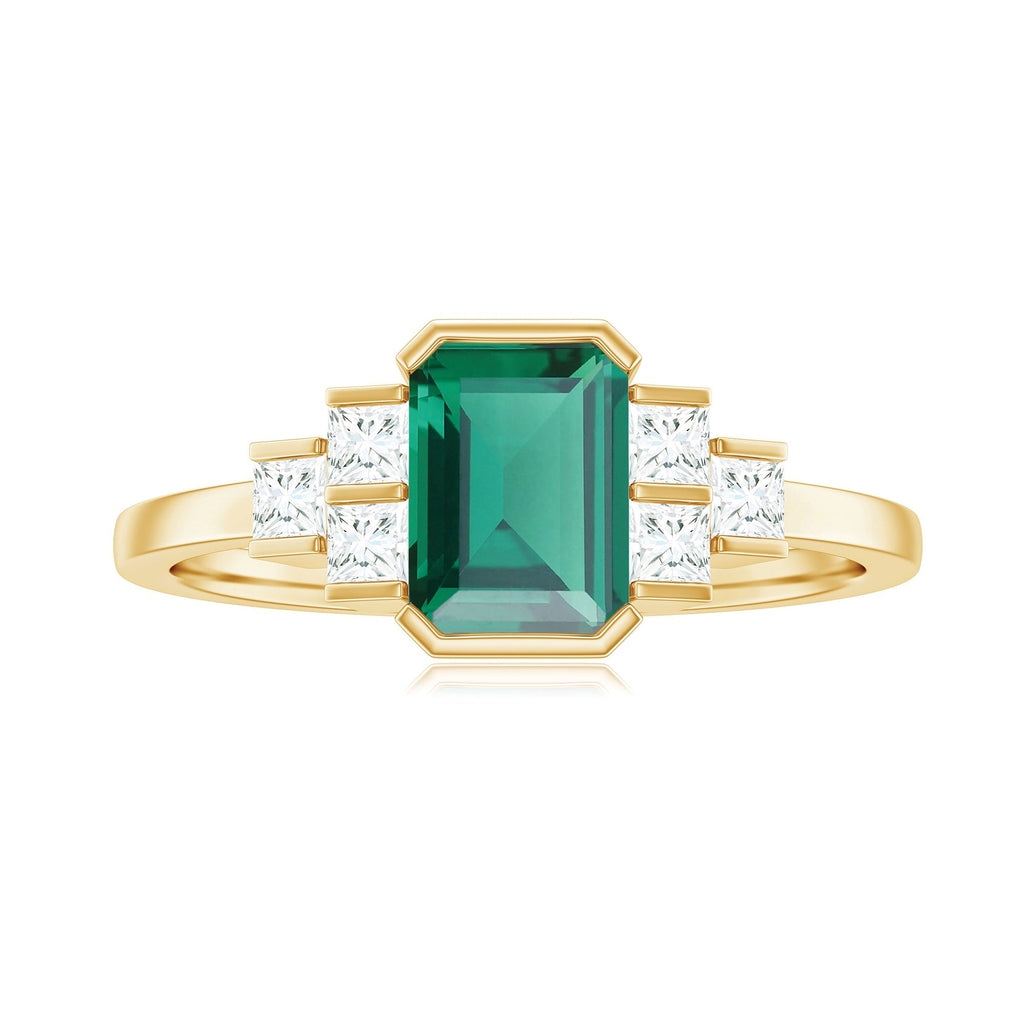 Lab Grown Emerald Ring – Solitaire Engagement Ring with Princess Cut Diamonds