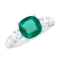 Lab Grown Emerald Ring – Solitaire Style 2 Carat Cushion Cut Emerald with Sparkling Side Stones