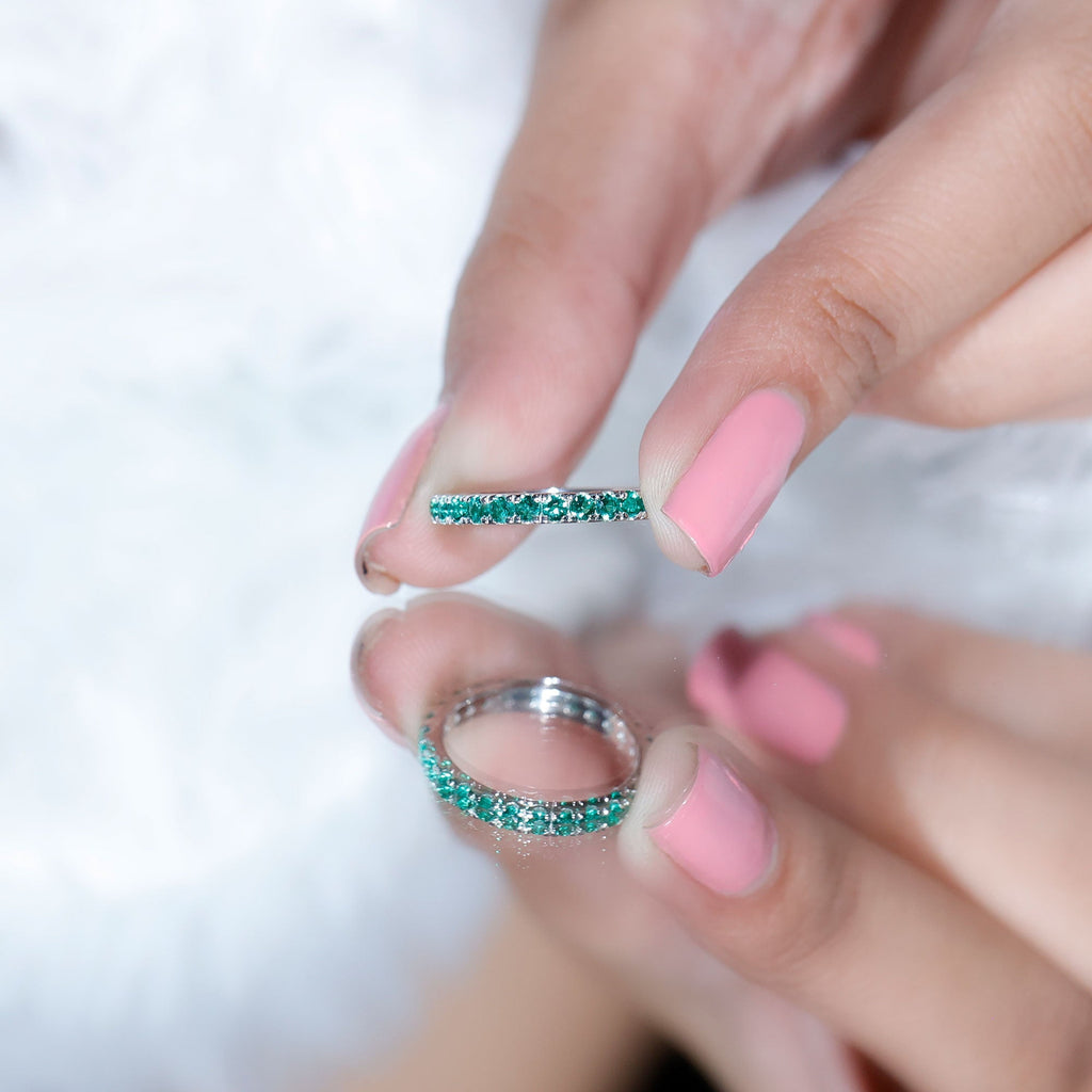 Lab Grown Emerald Ring – Stackable Eternity Style Band with AAAA Quality Green Gemstone