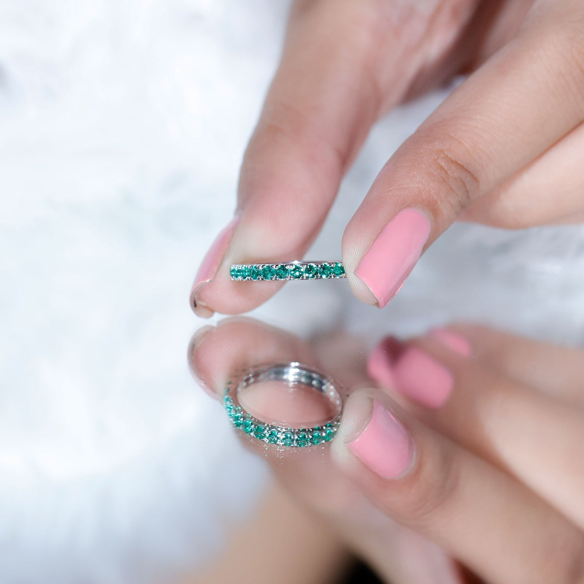 Lab Grown Emerald Ring – Stackable Eternity Style Band with AAAA Quality Green Gemstone
