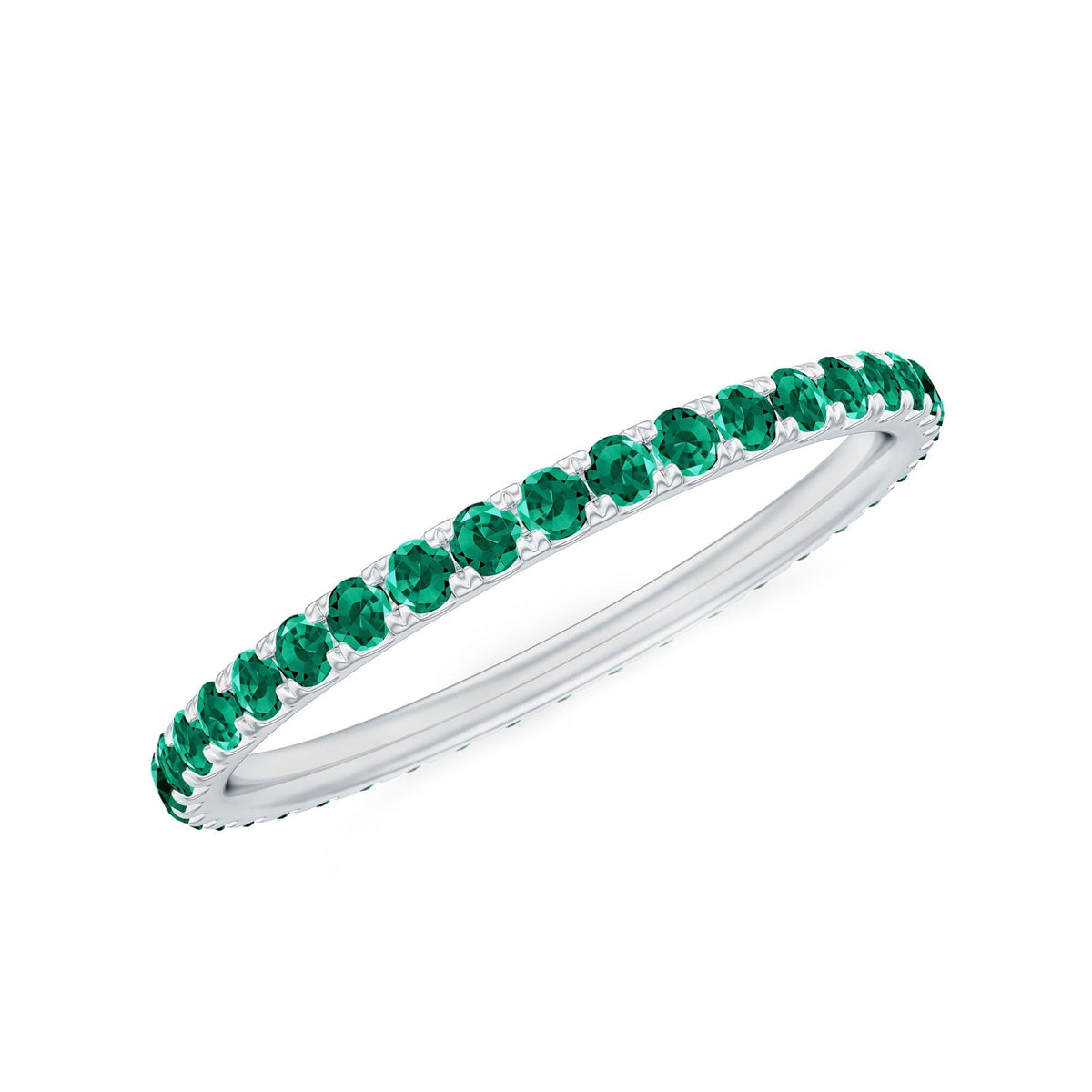 Lab Grown Emerald Ring – Stackable Eternity Style Band with AAAA Quality Green Gemstone