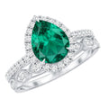 Lab Grown Emerald Ring – Teardrop Engagement & Stackable Bridal Set with AAA Diamonds