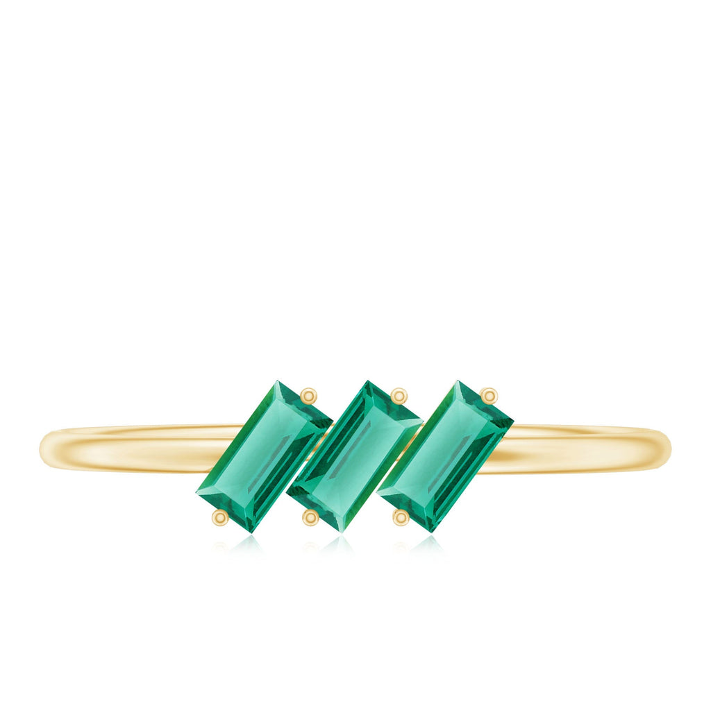 Lab Grown Emerald Ring – Three Stone Promise Band With Baguette Emeralds
