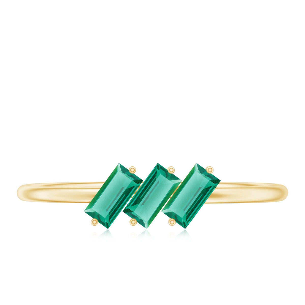 Lab Grown Emerald Ring – Three Stone Promise Band With Baguette Emeralds