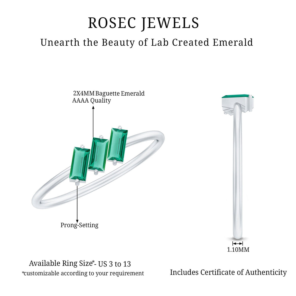 Lab Grown Emerald Ring – Three Stone Promise Band With Baguette Emeralds