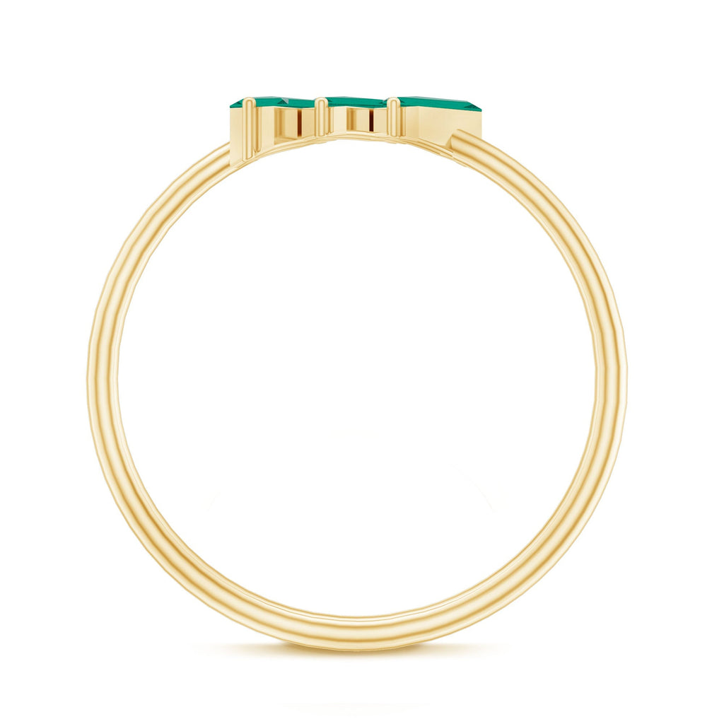 Lab Grown Emerald Ring – Three Stone Promise Band With Baguette Emeralds