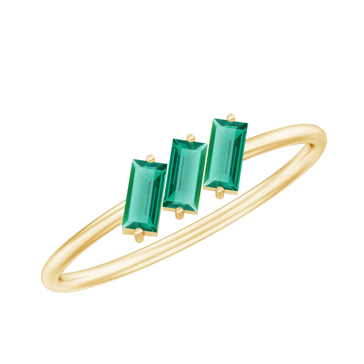 Lab Grown Emerald Ring – Three Stone Promise Band With Baguette Emeralds