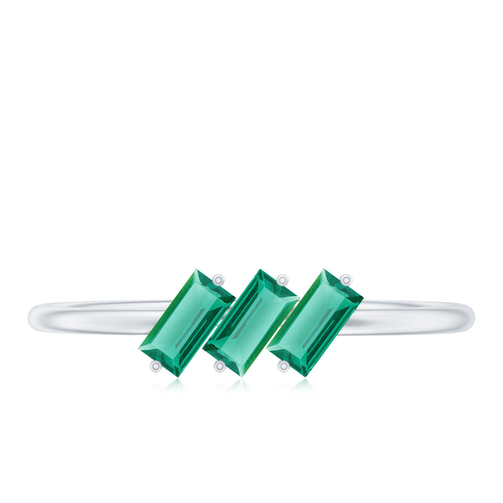 Lab Grown Emerald Ring – Three Stone Promise Band With Baguette Emeralds