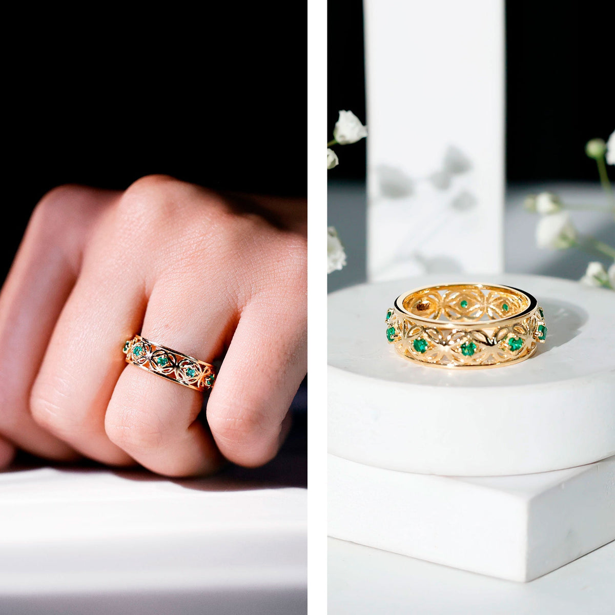 Lab Grown Emerald Ring – Vintage Emerald Wedding Band With Celtic Design