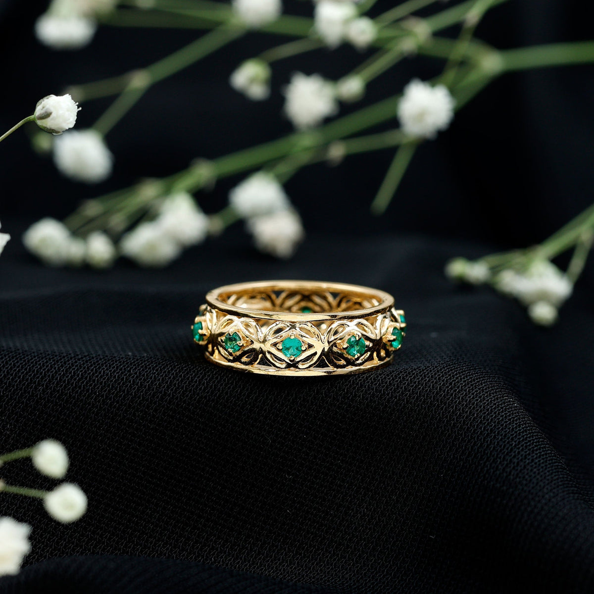 Lab Grown Emerald Ring – Vintage Emerald Wedding Band With Celtic Design