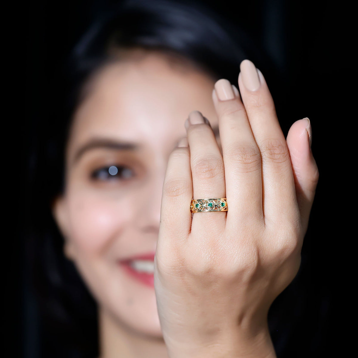 Lab Grown Emerald Ring – Vintage Emerald Wedding Band With Celtic Design