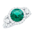 Lab Grown Emerald Ring - Vintage Engagement Band with 2 Carat Round Cut Emerald & Moissanite
