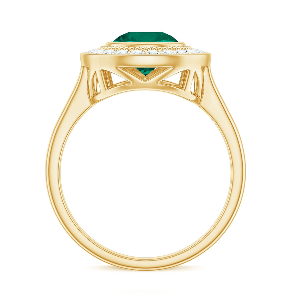 Lab Grown Emerald Ring – Vintage Engagement Ring with 2 Carat Emerald & Halo Design