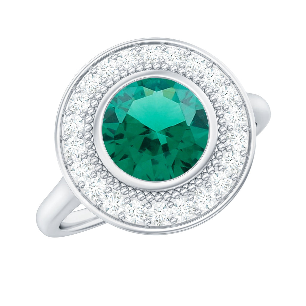 Lab Grown Emerald Ring – Vintage Engagement Ring with 2 Carat Emerald & Halo Design