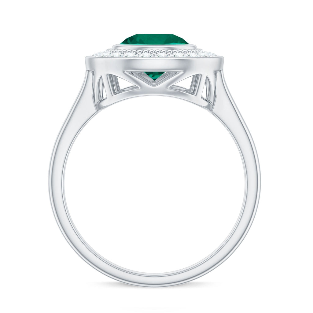 Lab Grown Emerald Ring – Vintage Engagement Ring with 2 Carat Emerald & Halo Design