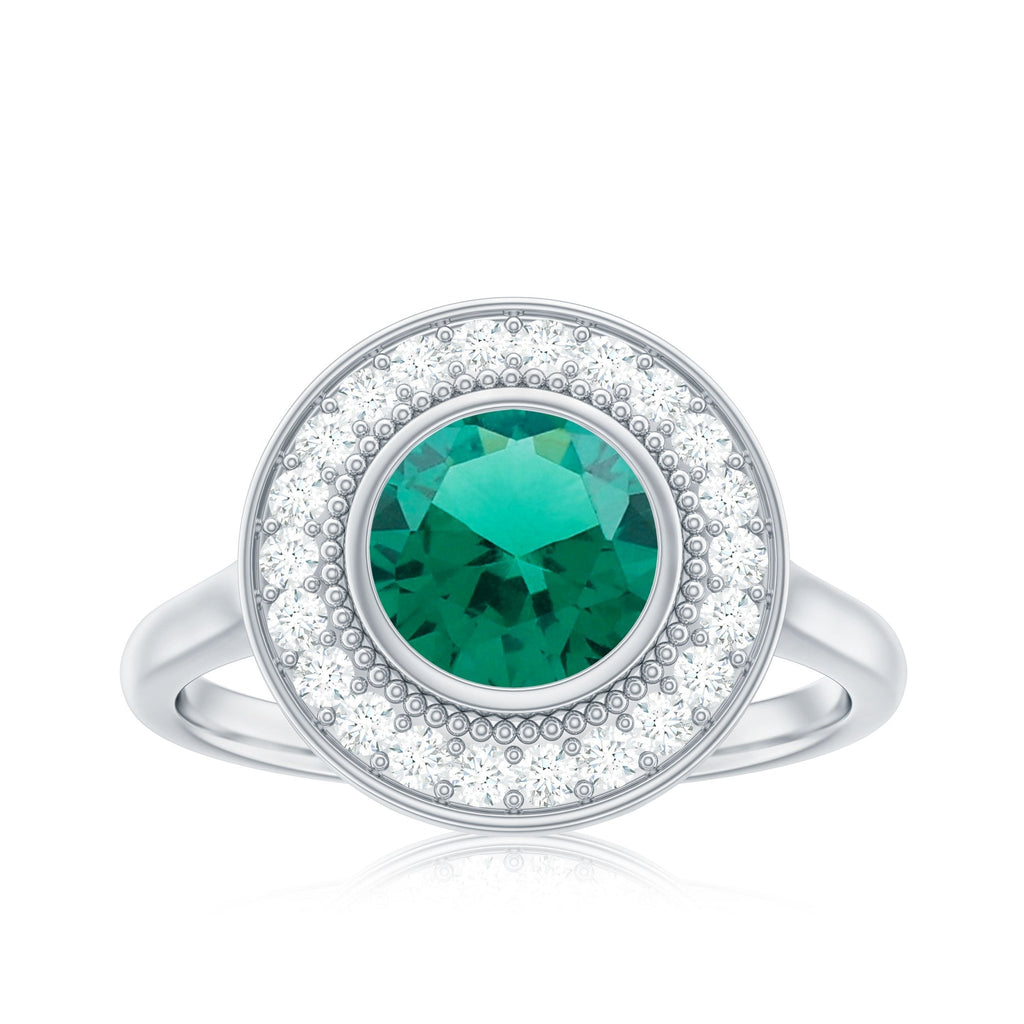 Lab Grown Emerald Ring – Vintage Engagement Ring with 2 Carat Emerald & Halo Design