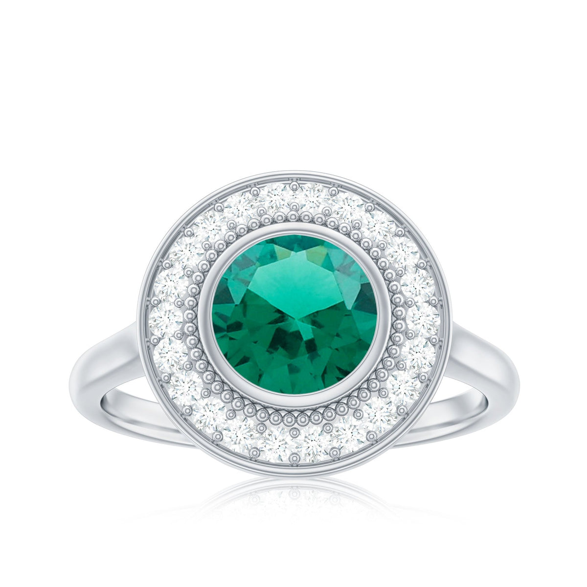 Lab Grown Emerald Ring – Vintage Engagement Ring with 2 Carat Emerald & Halo Design
