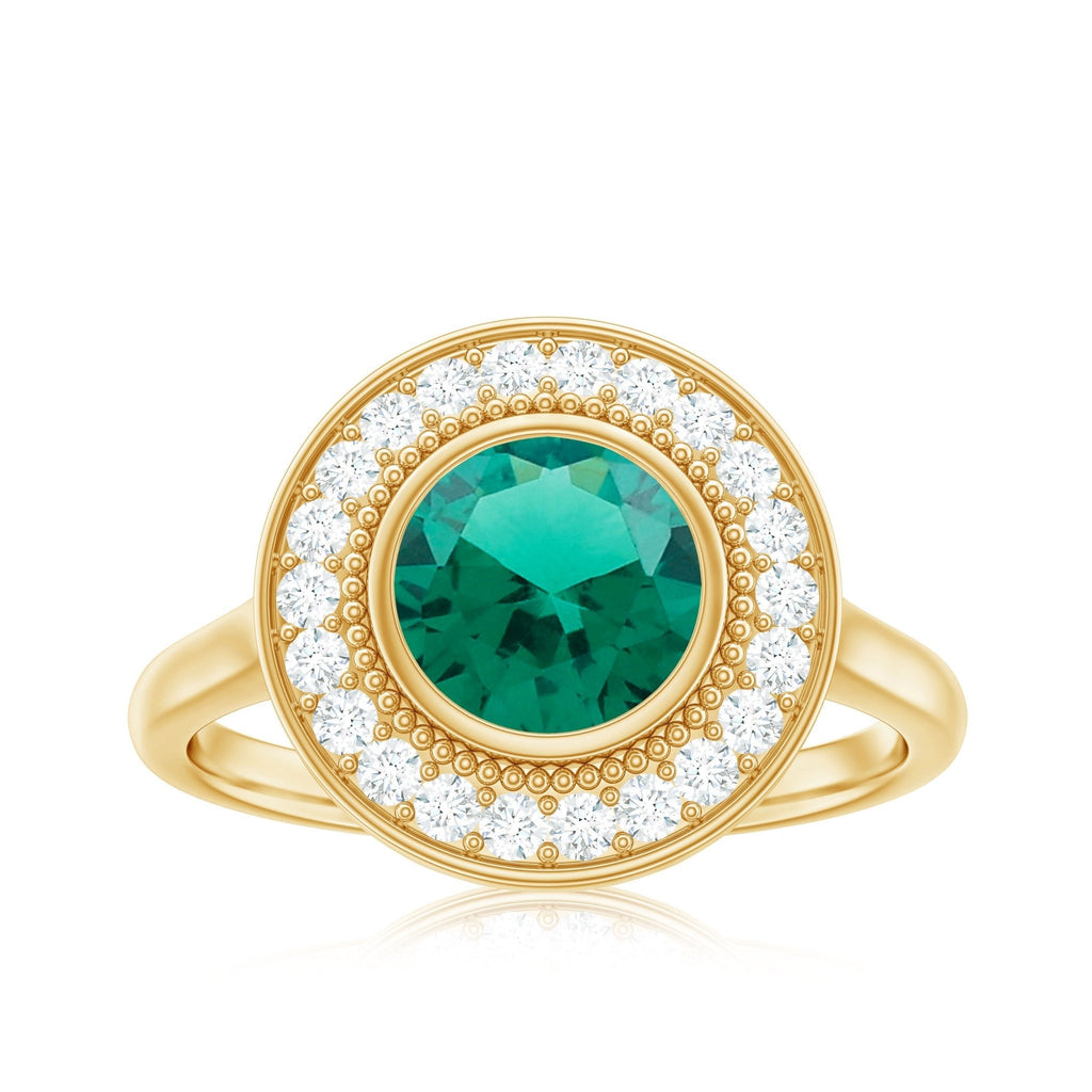 Lab Grown Emerald Ring – Vintage Engagement Ring with 2 Carat Emerald & Halo Design