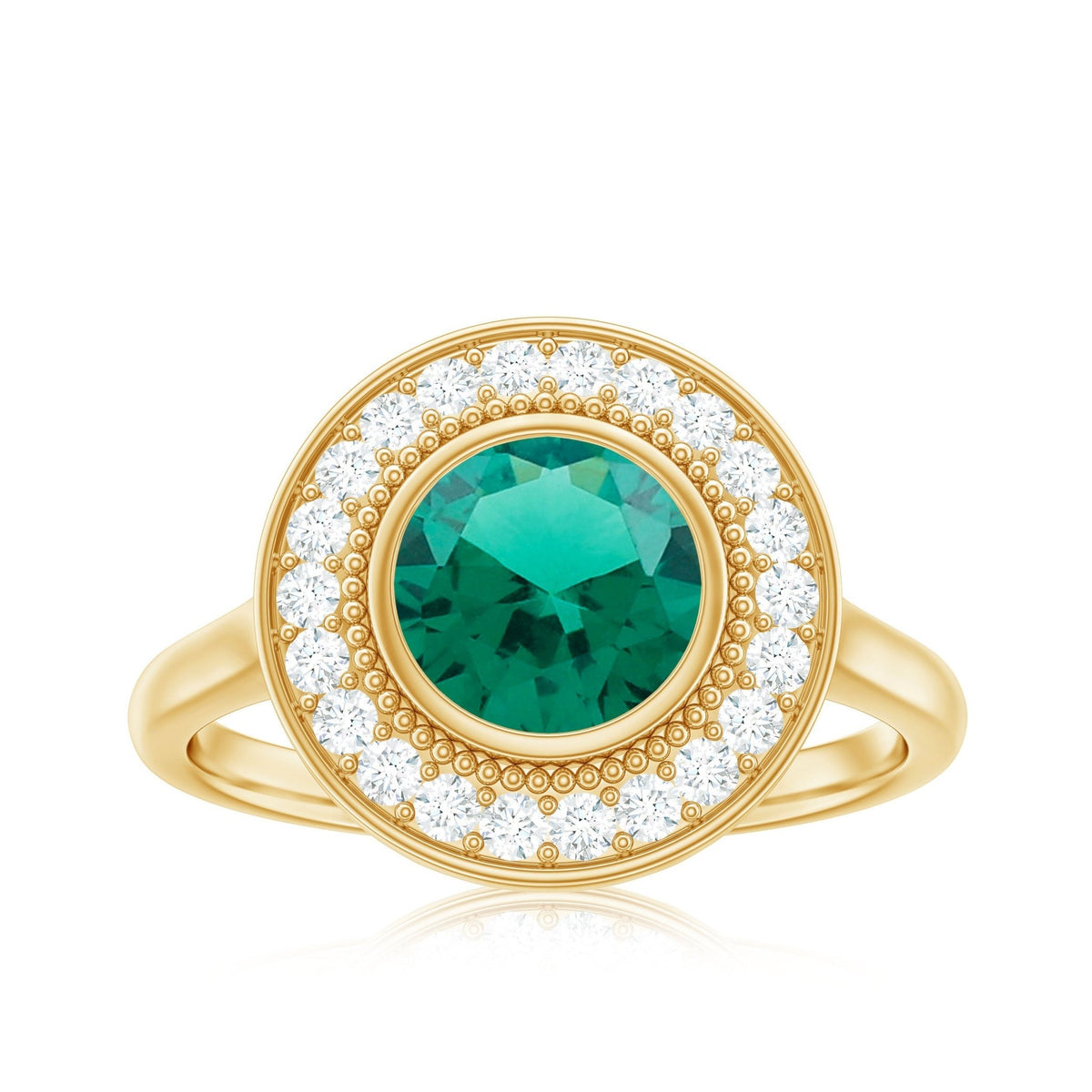 Lab Grown Emerald Ring – Vintage Engagement Ring with 2 Carat Emerald & Halo Design