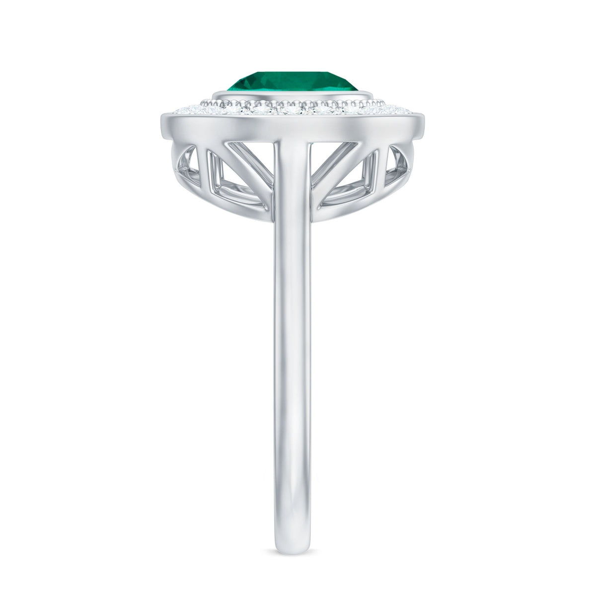 Lab Grown Emerald Ring – Vintage Engagement Ring with 2 Carat Emerald & Halo Design
