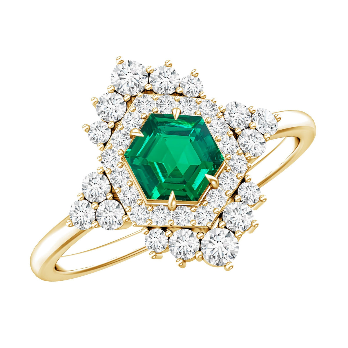 Lab Grown Emerald Ring – Vintage Engagement Ring With Diamond Halo In Silver