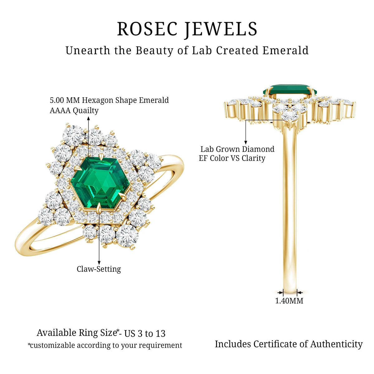 Lab Grown Emerald Ring – Vintage Engagement Ring With Diamond Halo In Silver