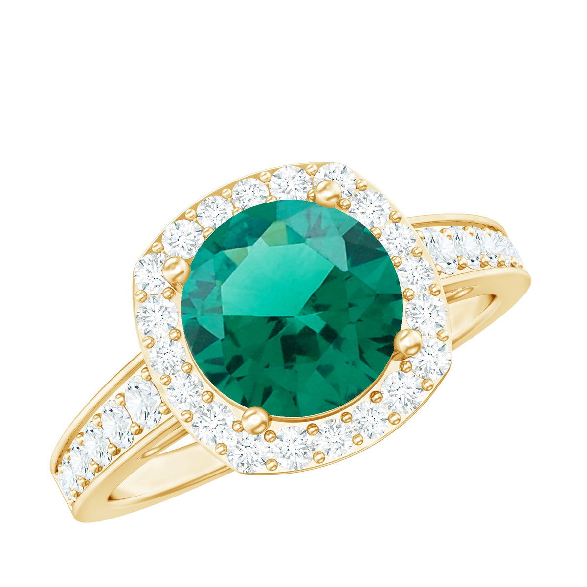 Lab Grown Emerald Ring - Vintage Engagement Ring With Halo Diamond Design