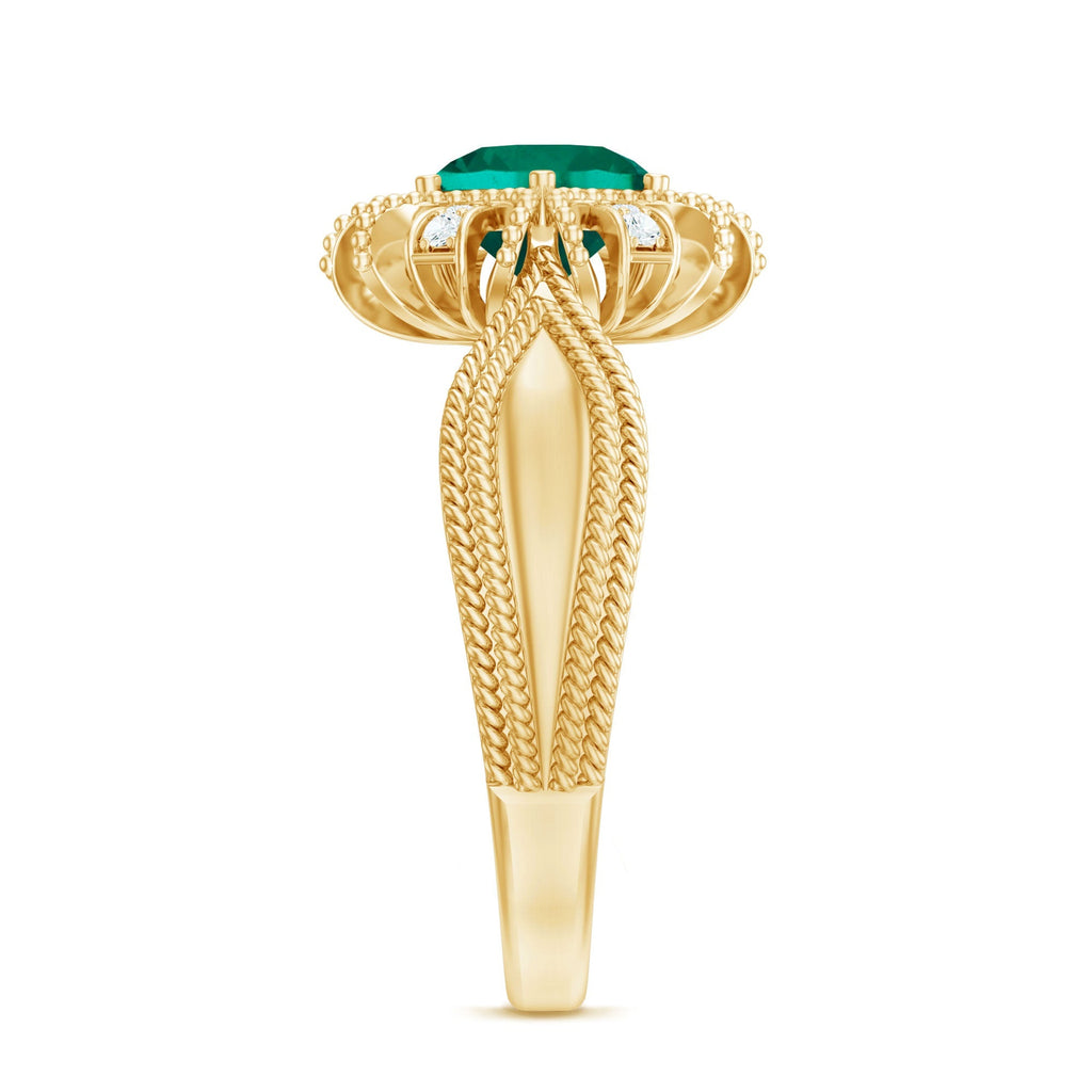 Lab Grown Emerald Ring – Vintage Flower Engagement Ring With Beaded Detailing