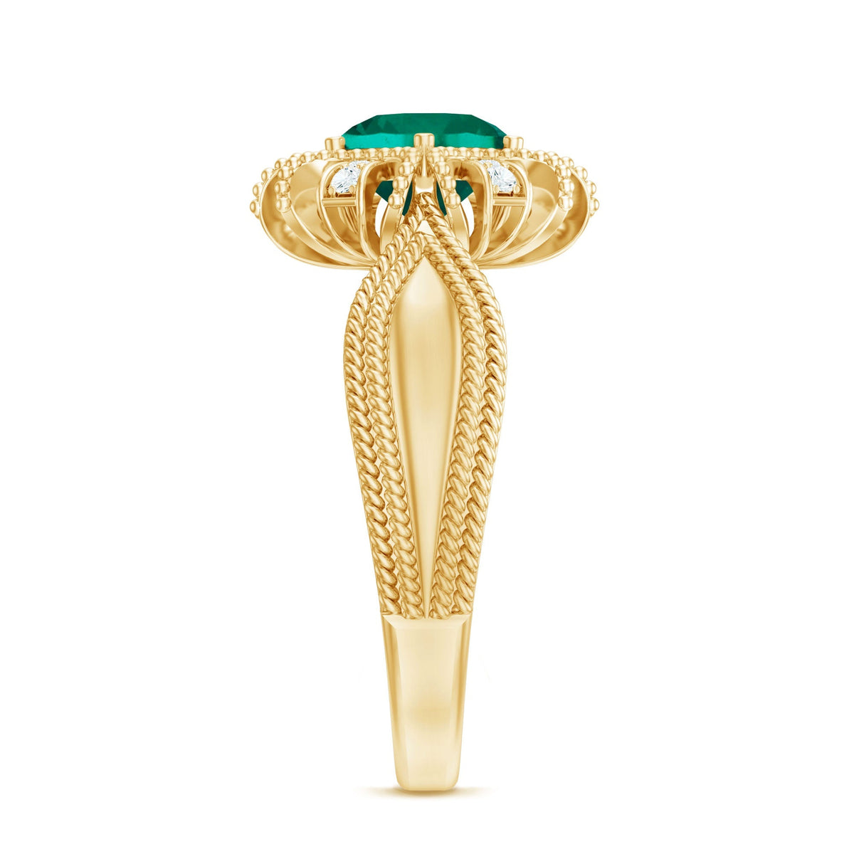 Lab Grown Emerald Ring – Vintage Flower Engagement Ring With Beaded Detailing