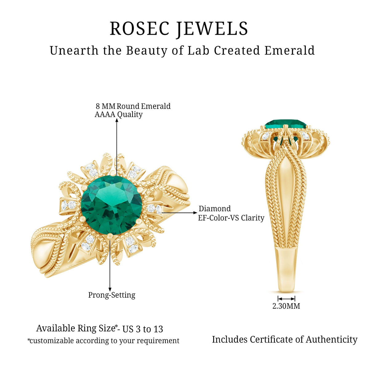 Lab Grown Emerald Ring – Vintage Flower Engagement Ring With Beaded Detailing
