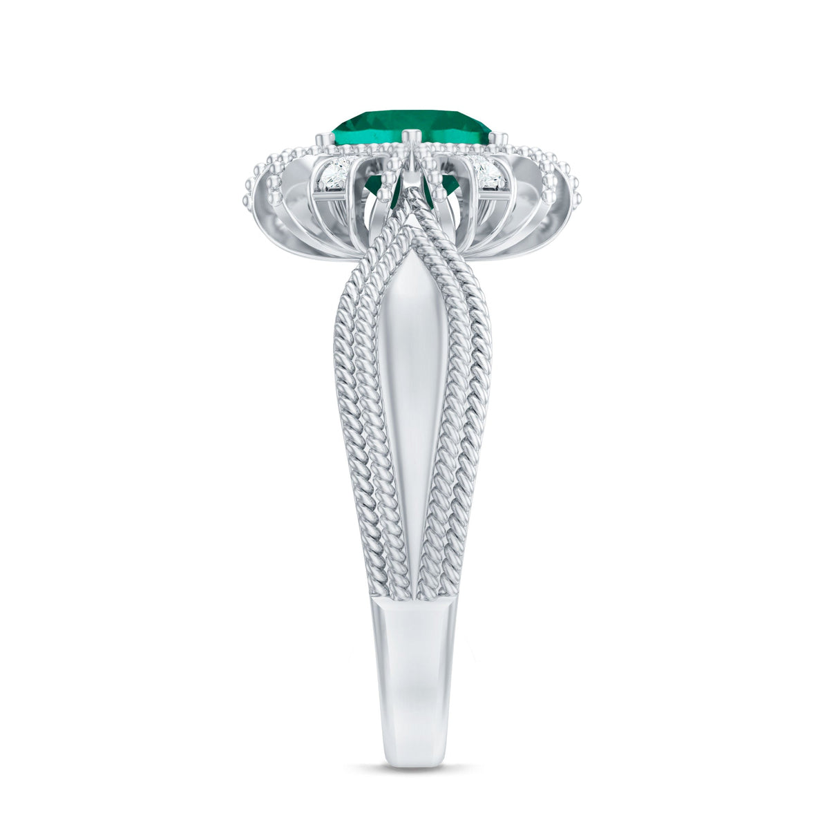 Lab Grown Emerald Ring – Vintage Flower Engagement Ring With Beaded Detailing