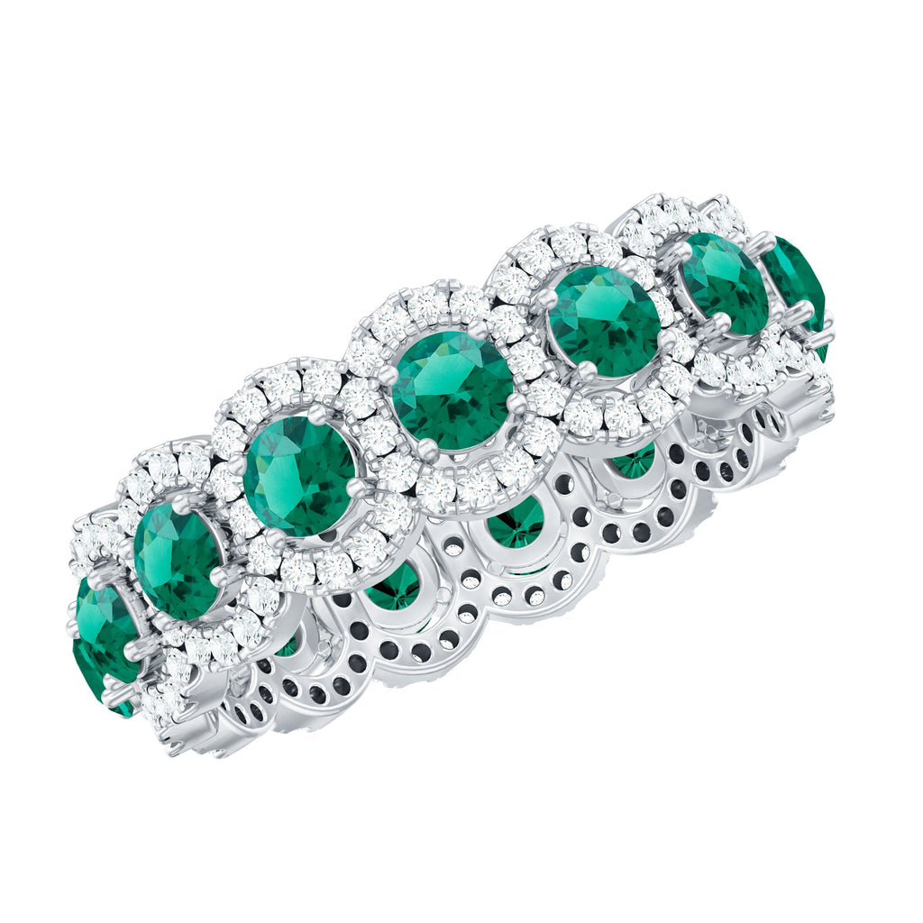 Lab Grown Emerald Ring – Vintage Style Emerald Wedding Band With Moissanite Halo