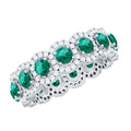 Lab Grown Emerald Ring – Vintage Style Emerald Wedding Band With Moissanite Halo
