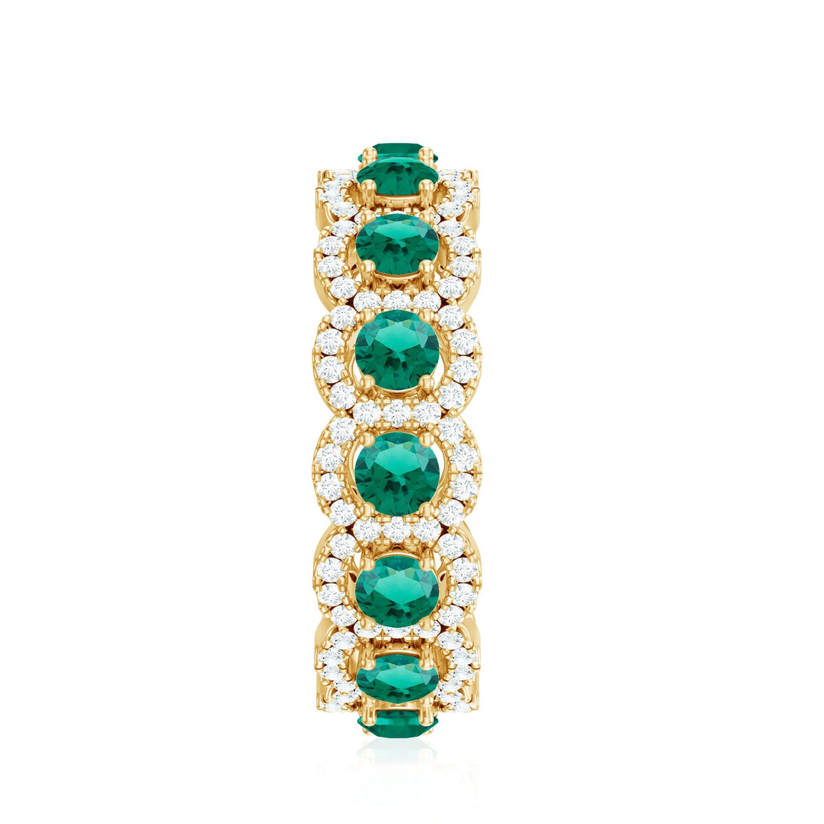 Lab Grown Emerald Ring – Vintage Style Emerald Wedding Band With Moissanite Halo