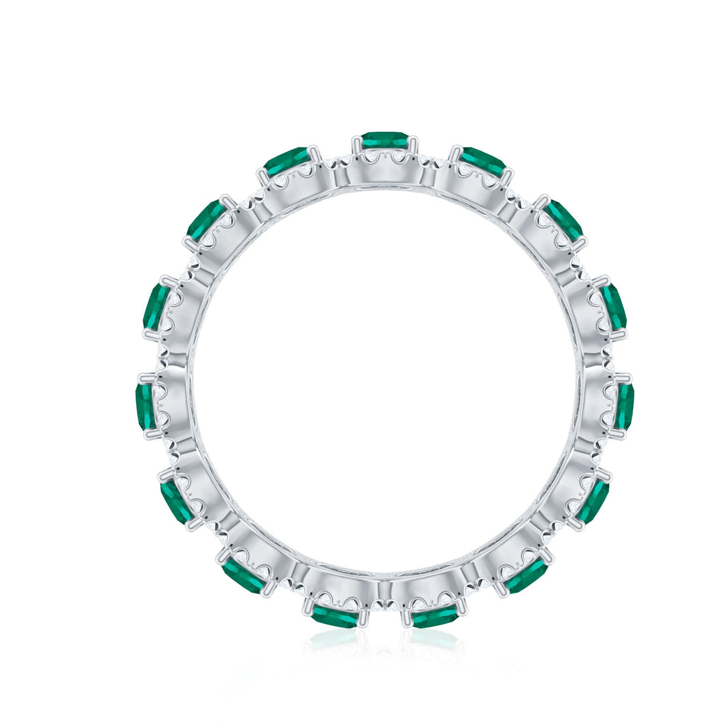 Lab Grown Emerald Ring – Vintage Style Emerald Wedding Band With Moissanite Halo