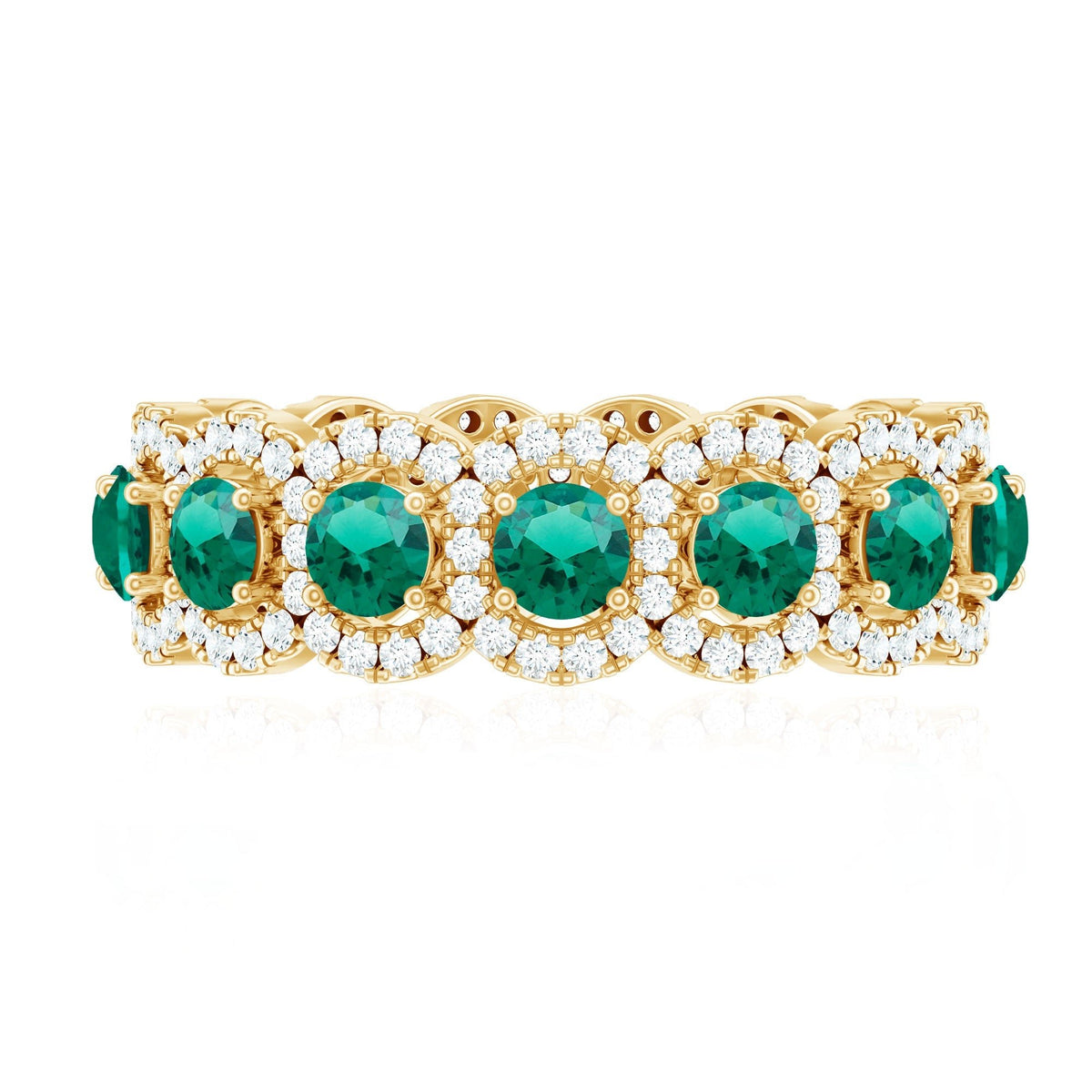 Lab Grown Emerald Ring – Vintage Style Emerald Wedding Band With Moissanite Halo