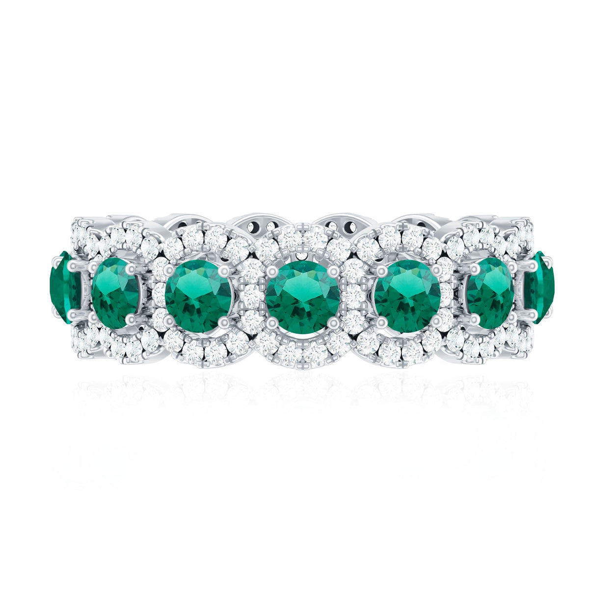 Lab Grown Emerald Ring – Vintage Style Emerald Wedding Band With Moissanite Halo