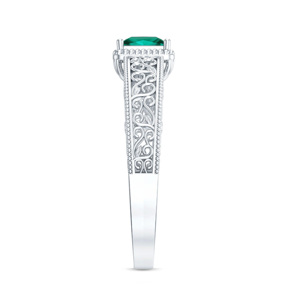 Lab Grown Emerald Ring – Vintage Style Princess Cut Filigree Promise Ring