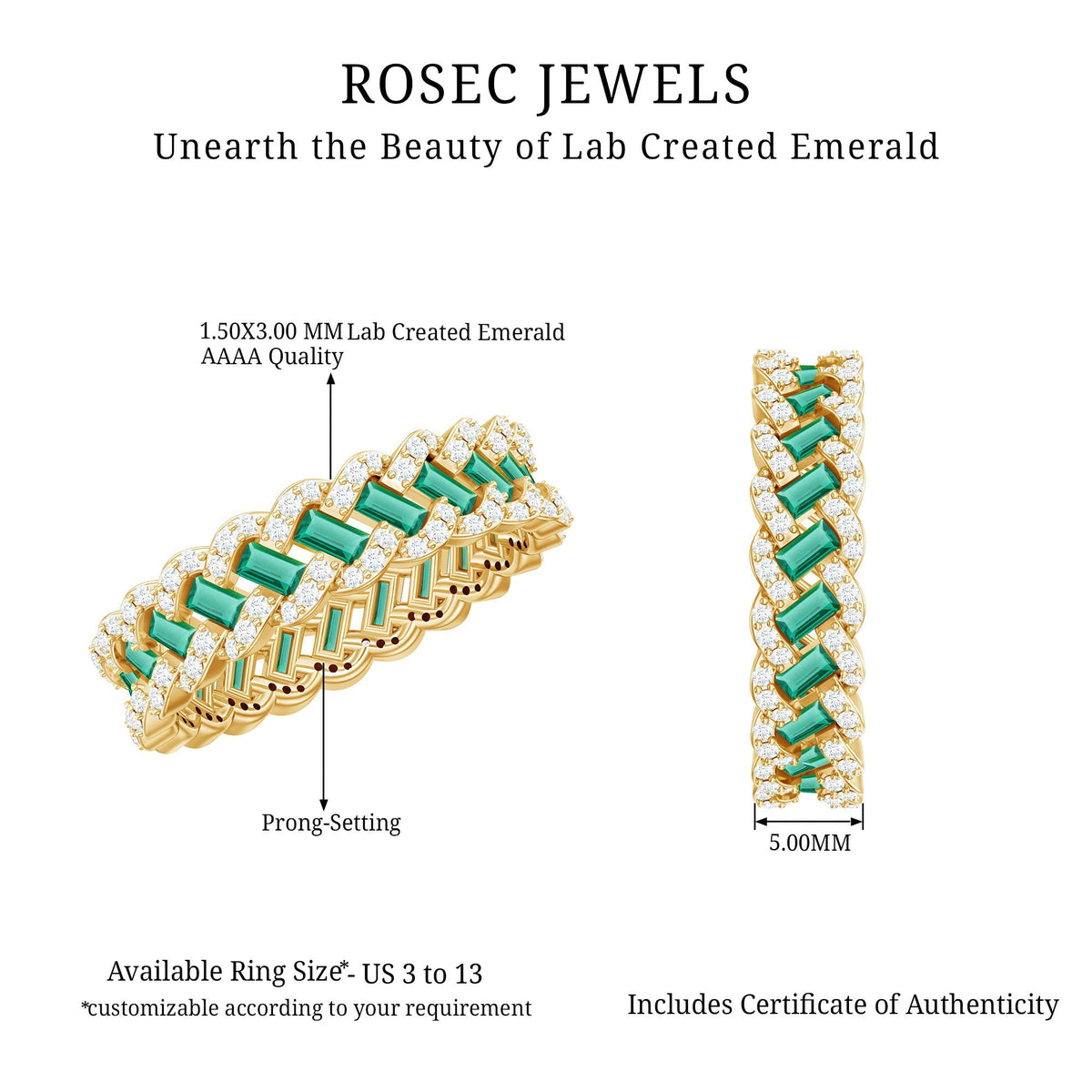 Lab Grown Emerald Wedding Band – Braided Ring Design with Moissanite Stones