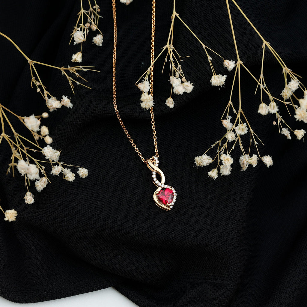 Lab Grown Ruby Infinity Heart Necklace With Chain