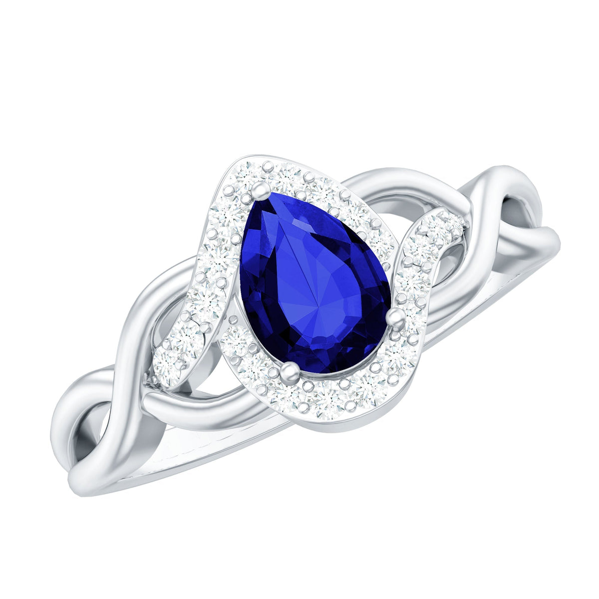 Lab Grown Sapphire Ring, 1.6 Ct Blue Teardrop Diamond Crossover
