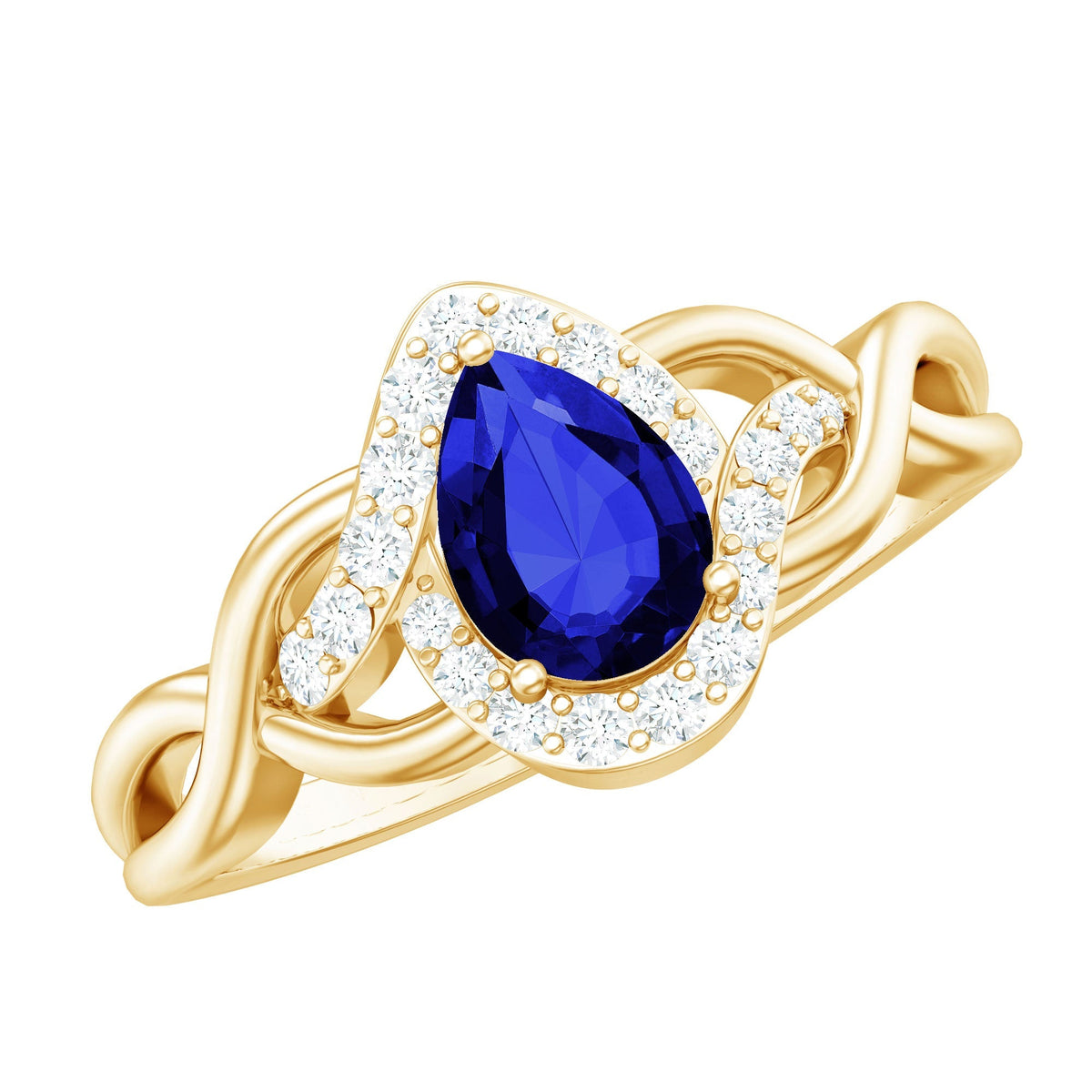 Lab Grown Sapphire Ring, 1.6 Ct Blue Teardrop Diamond Crossover