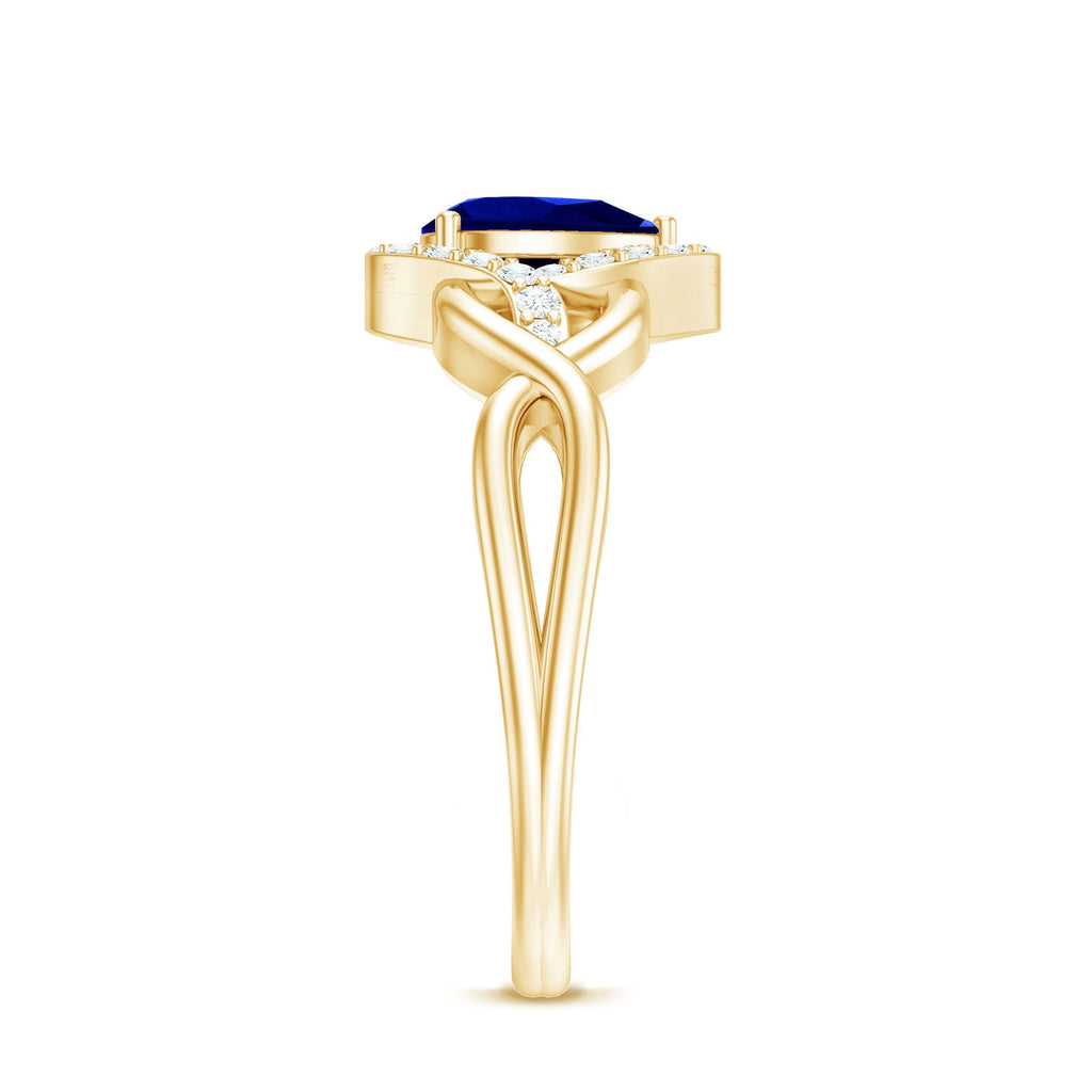 Lab Grown Sapphire Ring, 1.6 Ct Blue Teardrop Diamond Crossover